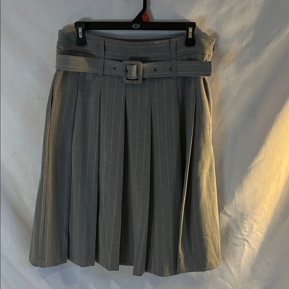 NEW Scoop gray pinstripe pleated midi skirt A-line belted size 8 preppy academic - Picture 5 of 8